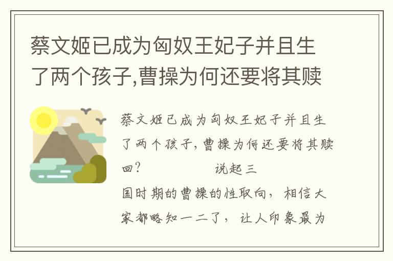蔡文姬已成為匈奴王妃子并且生了兩個(gè)孩子,曹操為何還要將其贖回?