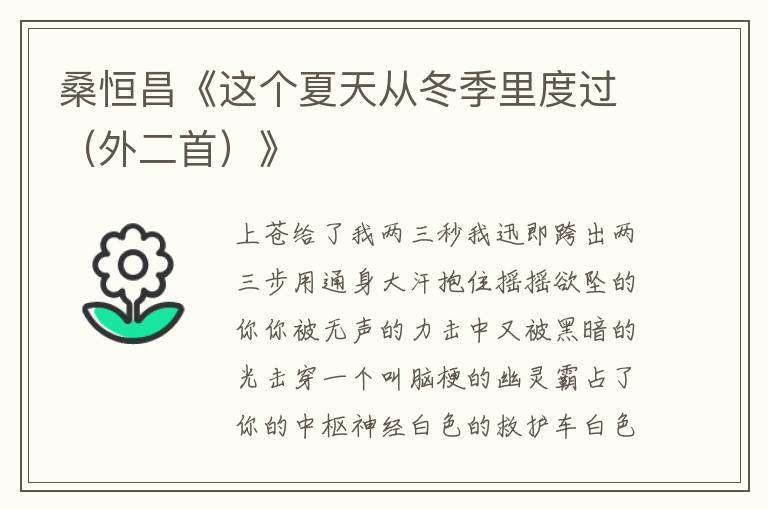 桑恒昌《這個夏天從冬季里度過(外二首)》