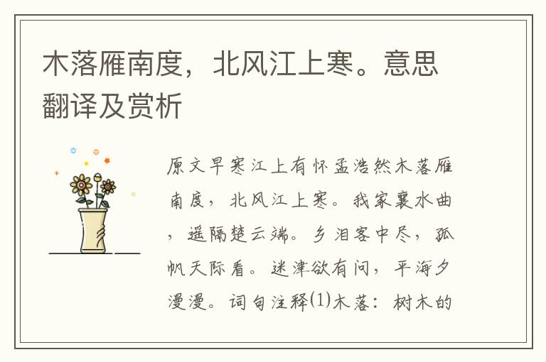 木落雁南度，北風江上寒。意思翻譯及賞析