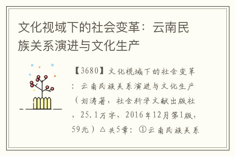 文化視域下的社會變革：云南民族關系演進與文化生產