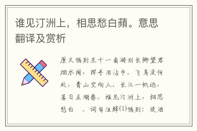誰(shuí)見汀洲上，相思愁白蘋。意思翻譯及賞析