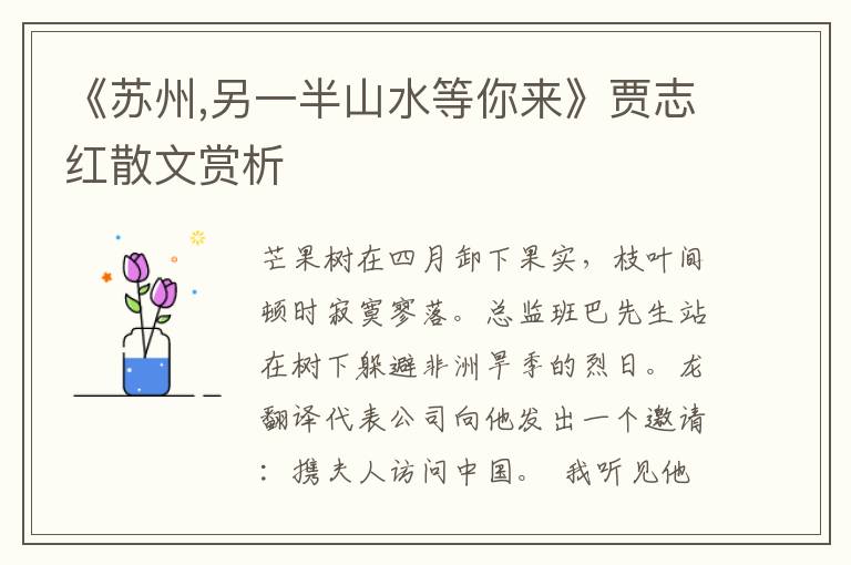 《蘇州,另一半山水等你來(lái)》賈志紅散文賞析