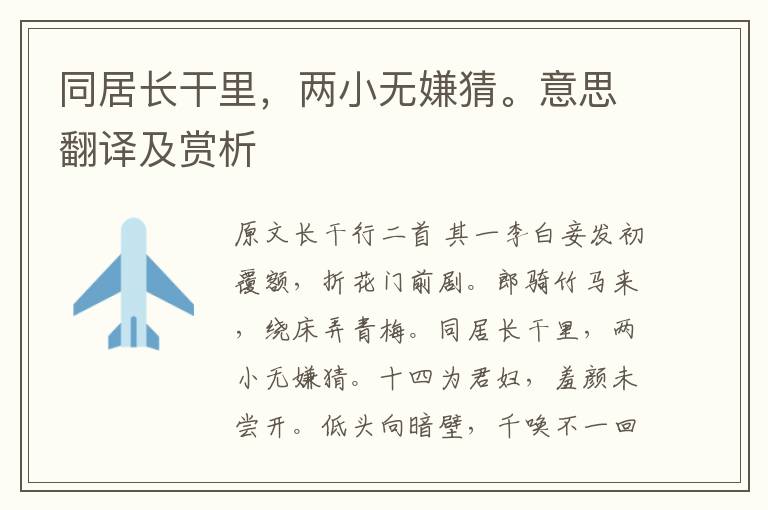 同居長干里，兩小無嫌猜。意思翻譯及賞析