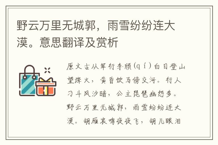 野云萬里無城郭，雨雪紛紛連大漠。意思翻譯及賞析